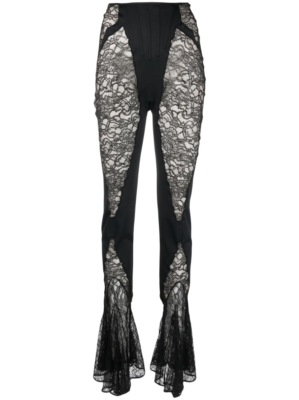 Mugler Lace-panel Flared Trousers In Black