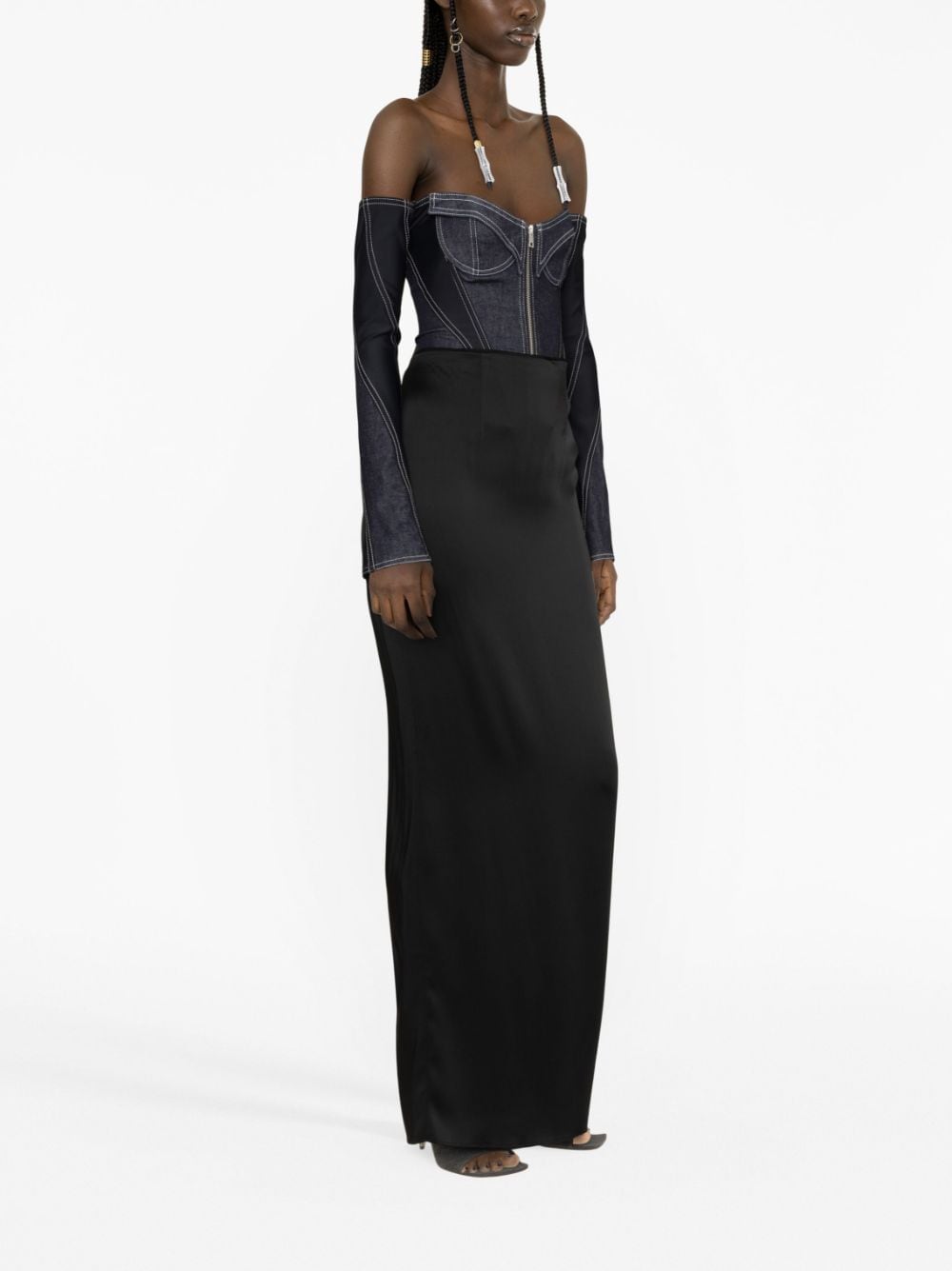 Blue and black denim corset bodysuit - women - MUGLER 