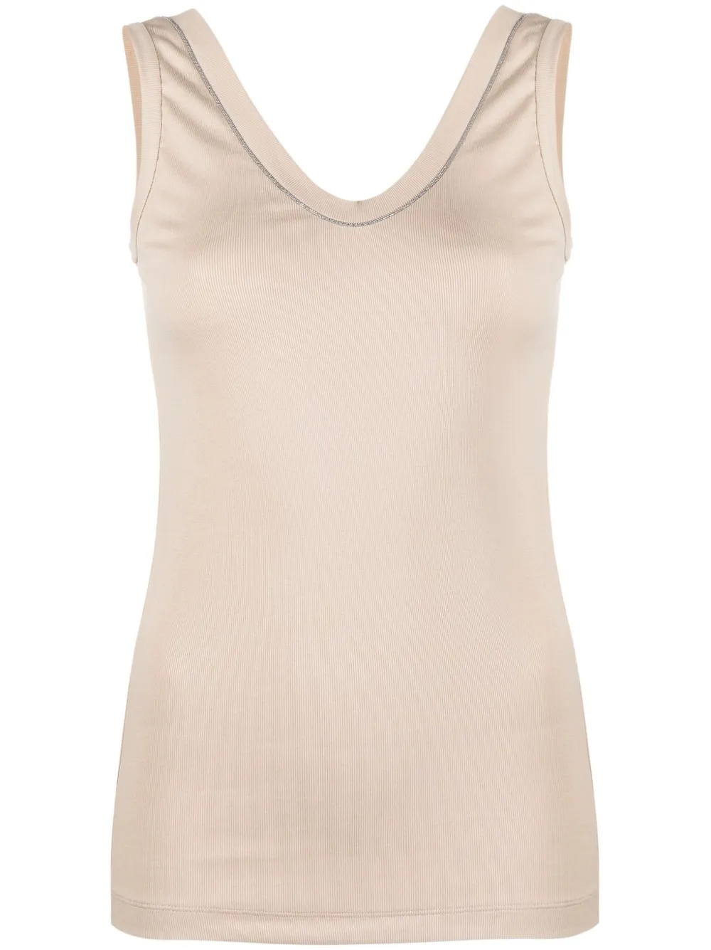 Shop Brunello Cucinelli Monili Bead-embellished Ribbed-knit Tank Top In Neutrals