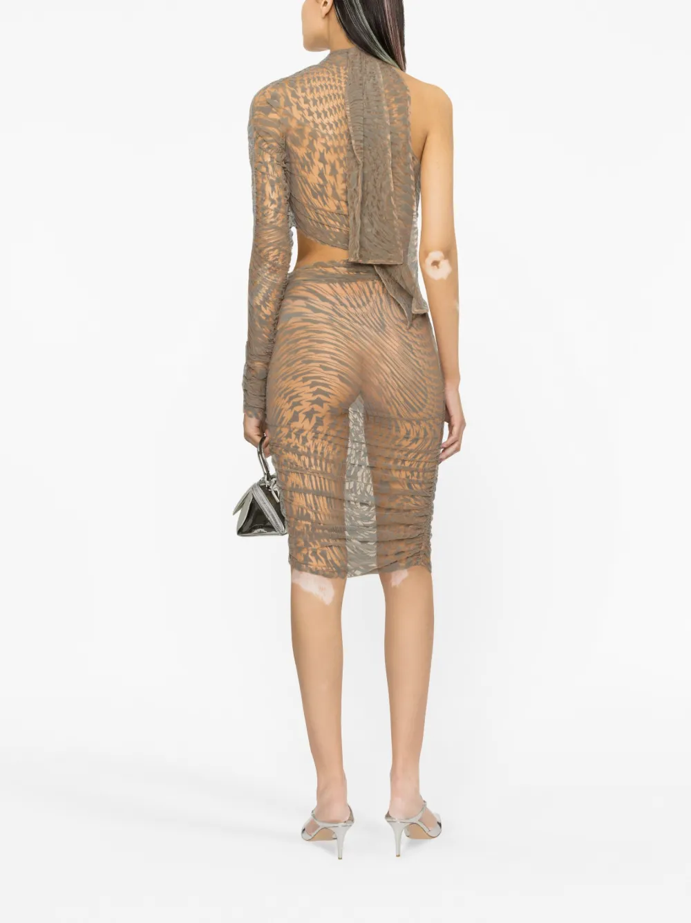 Mugler Star Mesh One-shoulder Dress In Neutrals