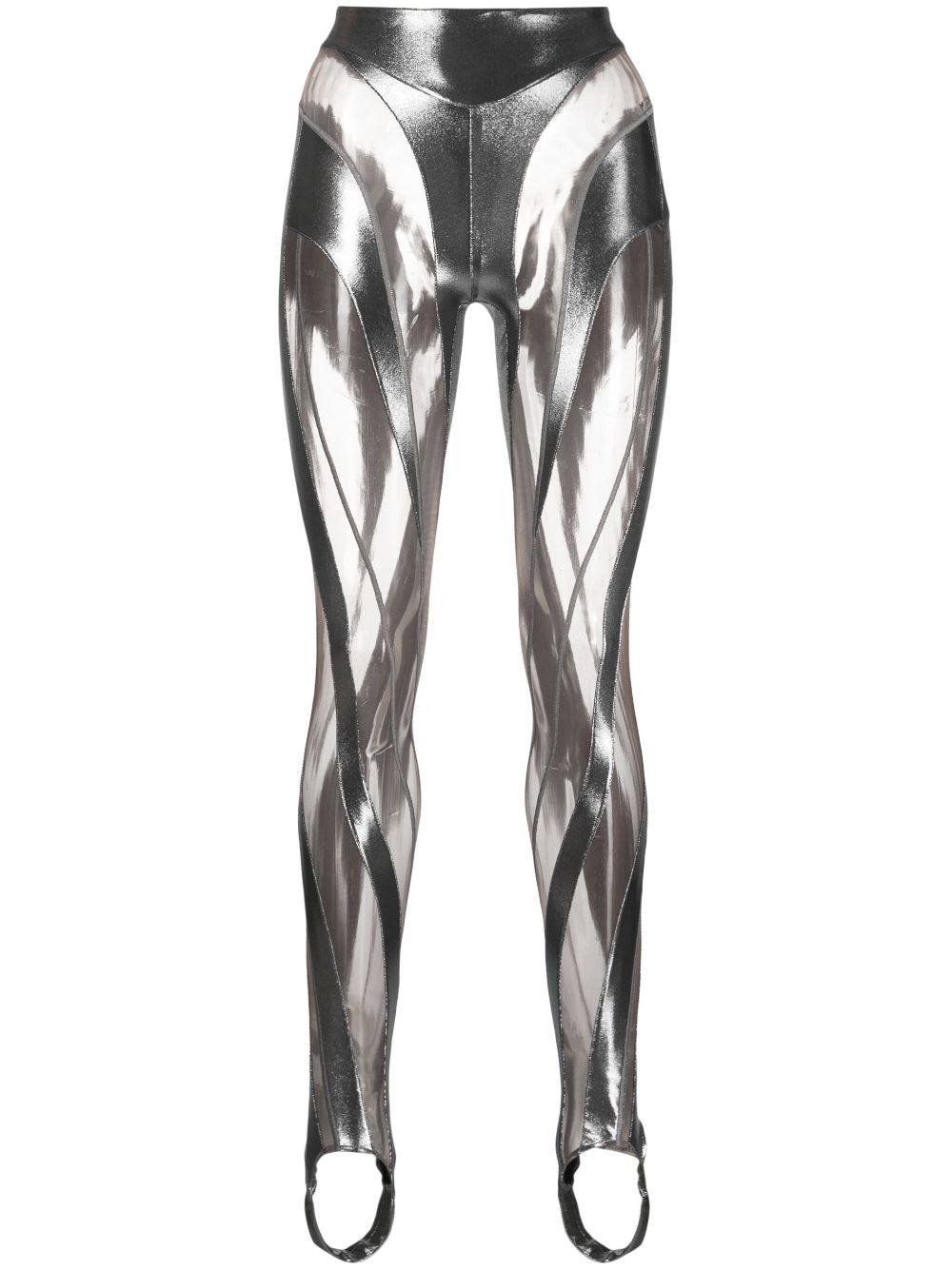 Mugler Illusion 螺旋纹理打底裤 In Chrome Silver And Nude 02