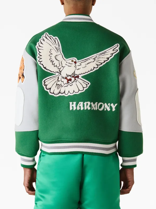 SAINT MXXXXXX Pigeon Varsity graphic-print Bomber Jacket | Green