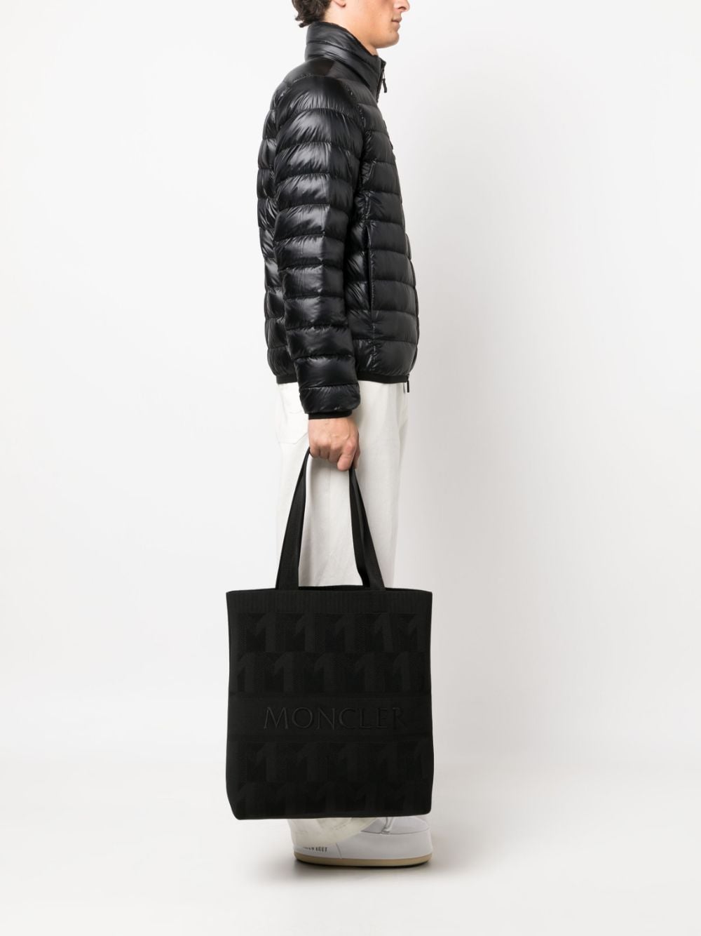 Shop Moncler Monogram-jacquard Tote Bag In Black