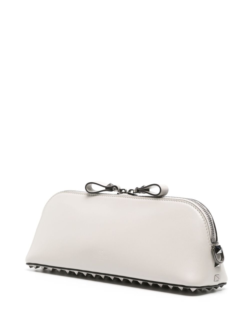 Shop Valentino Rockstud-detail Leather Clutch Bag In Grey