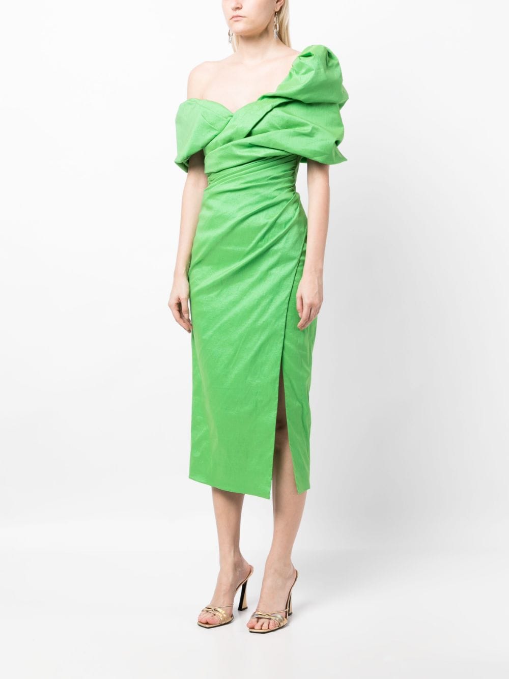 Shop Rachel Gilbert Gia Ruched Midi Dress In Green