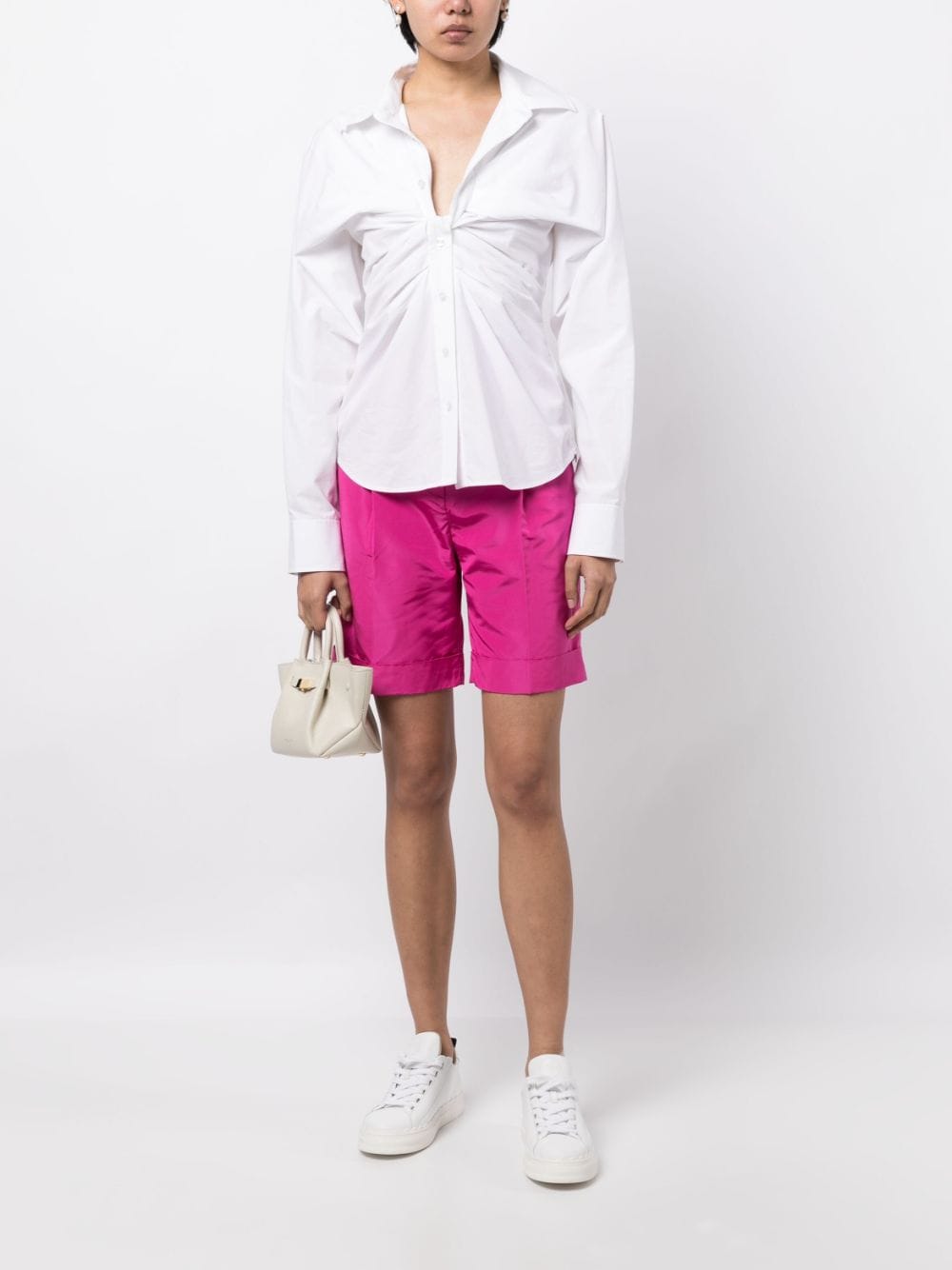 Shop Kiton High-waisted Silk Bermuda Shorts In Pink