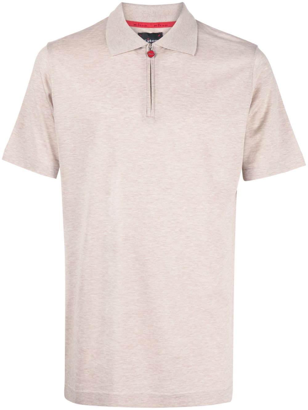 Kiton Zip-up Cotton Polo Shirt In Neutrals