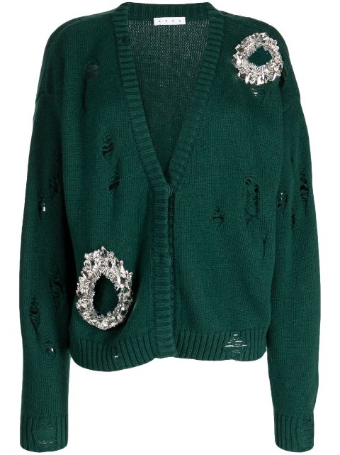 AREA - distressed-effect crystal-embellished cardigan