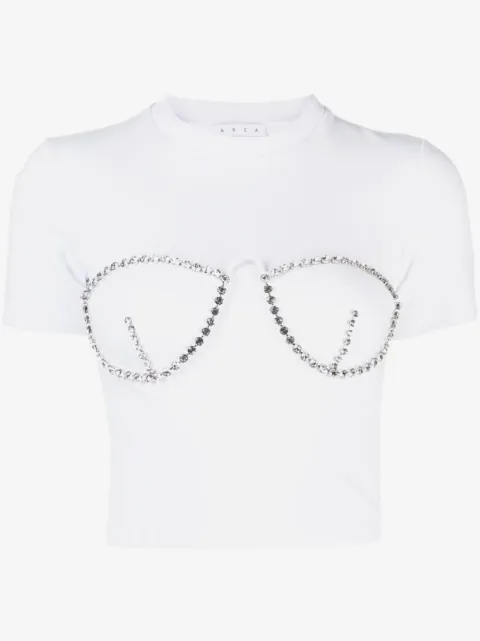 AREA crystal-embellished cropped T-shirt