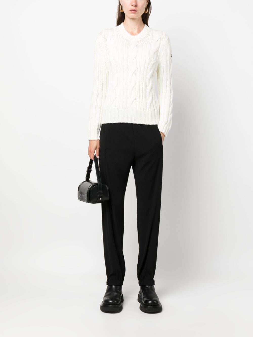 Shop Moncler Cable-knit Wool Jumper In White