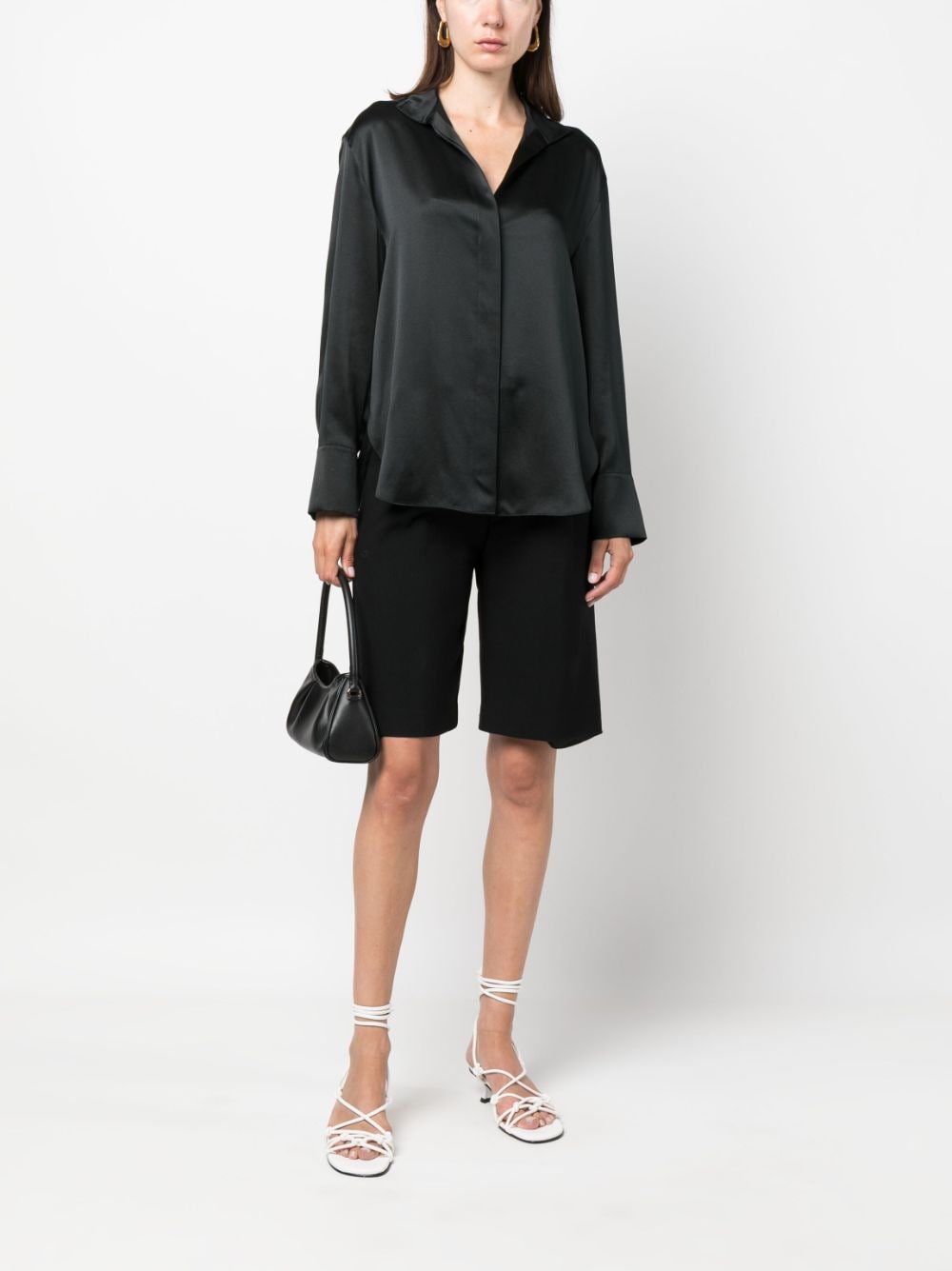 Shop Vince Long-sleeved Silk Blouse In Black