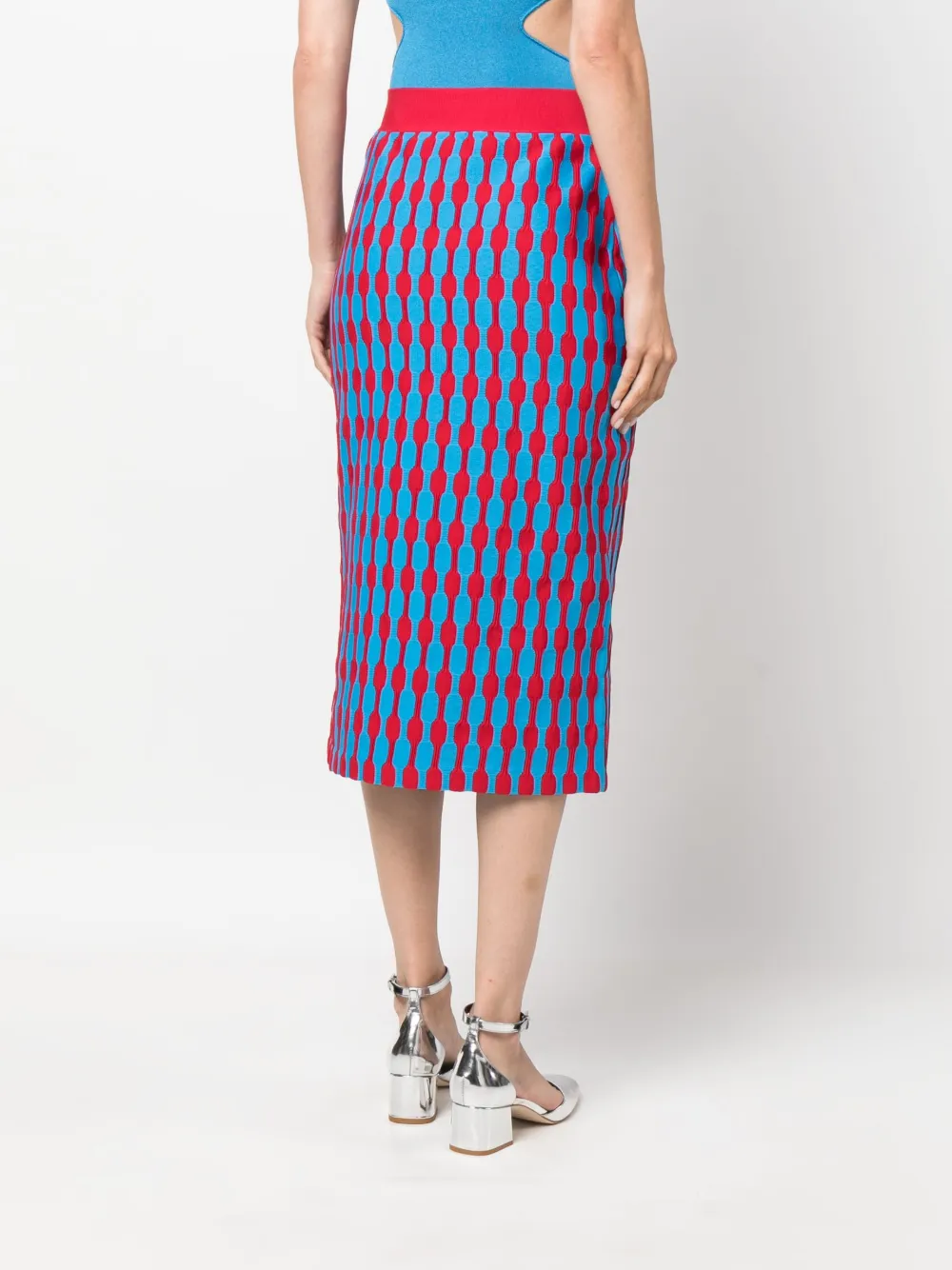 Shop Tory Burch Geometric-pattern High-waist Skirt In Red