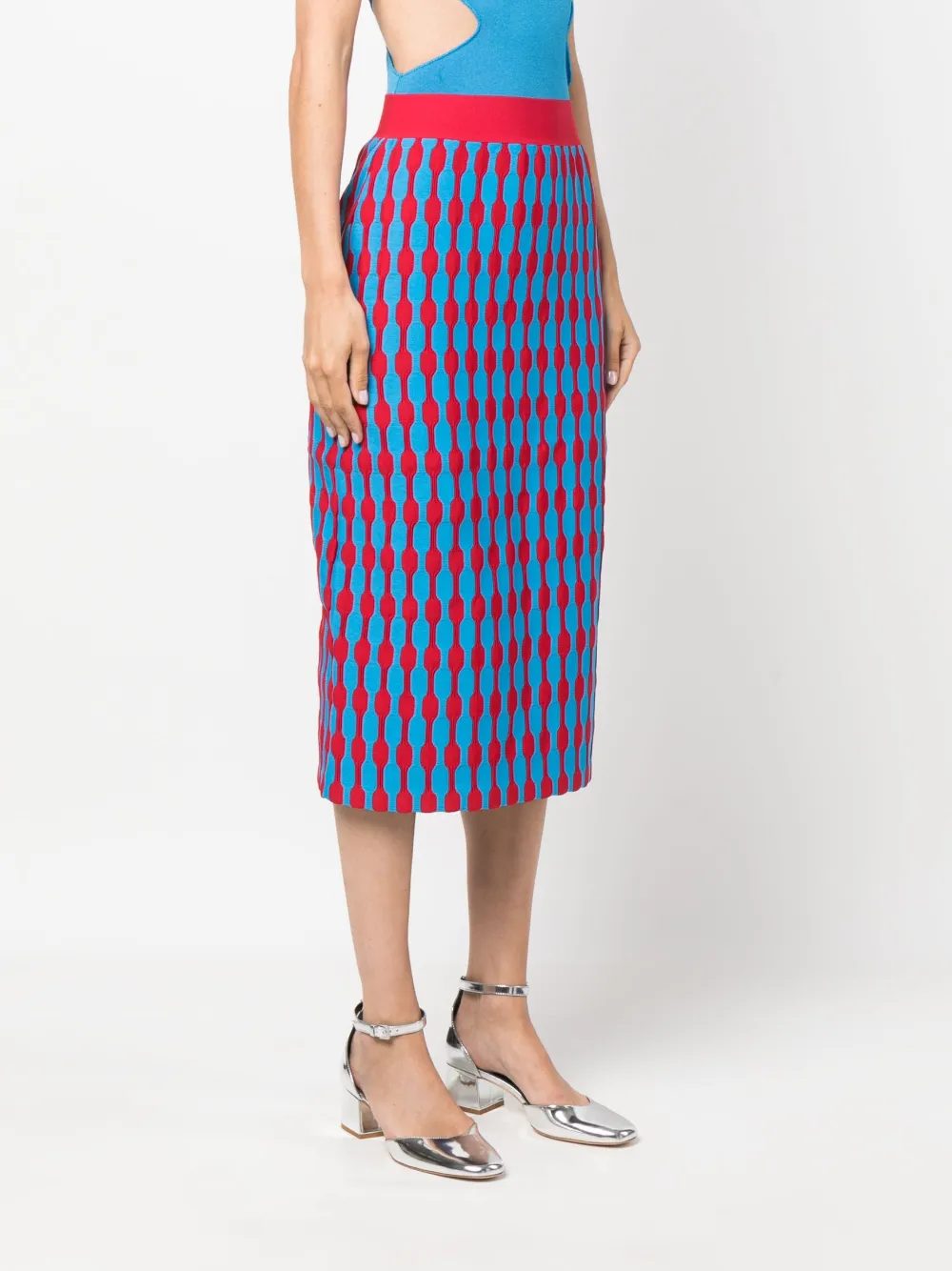 Shop Tory Burch Geometric-pattern High-waist Skirt In Red