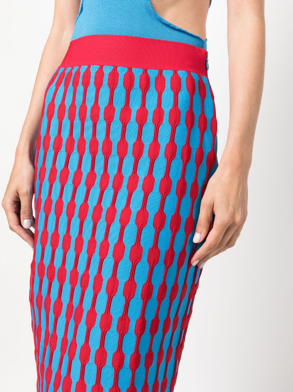 Shop Tory Burch Geometric-pattern High-waist Skirt In Red