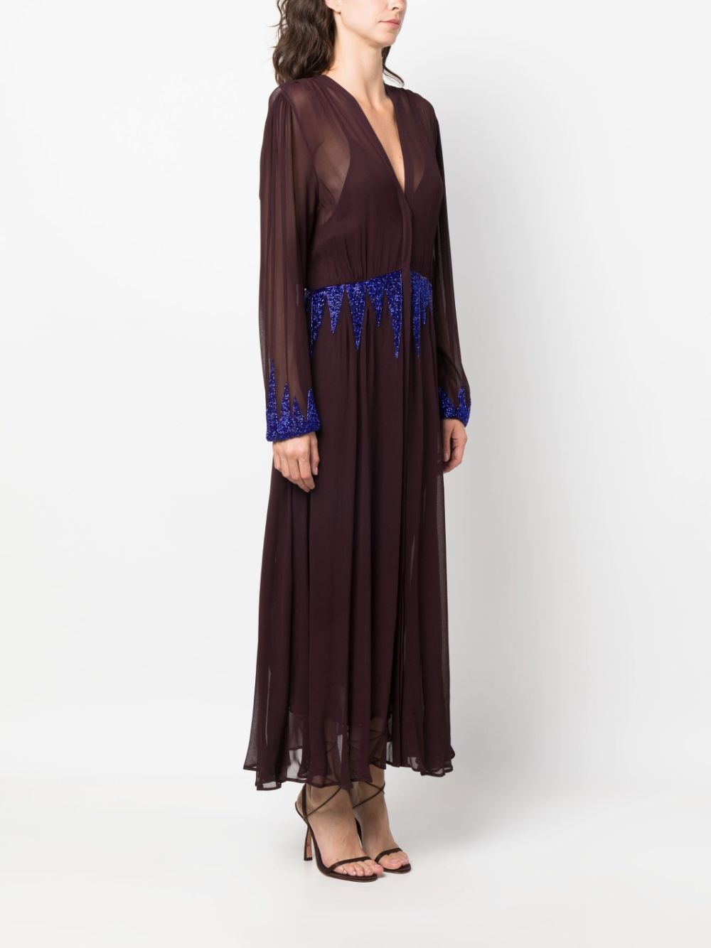 Shop Forte Forte Stud-embellished Sheer Long Dress In Brown