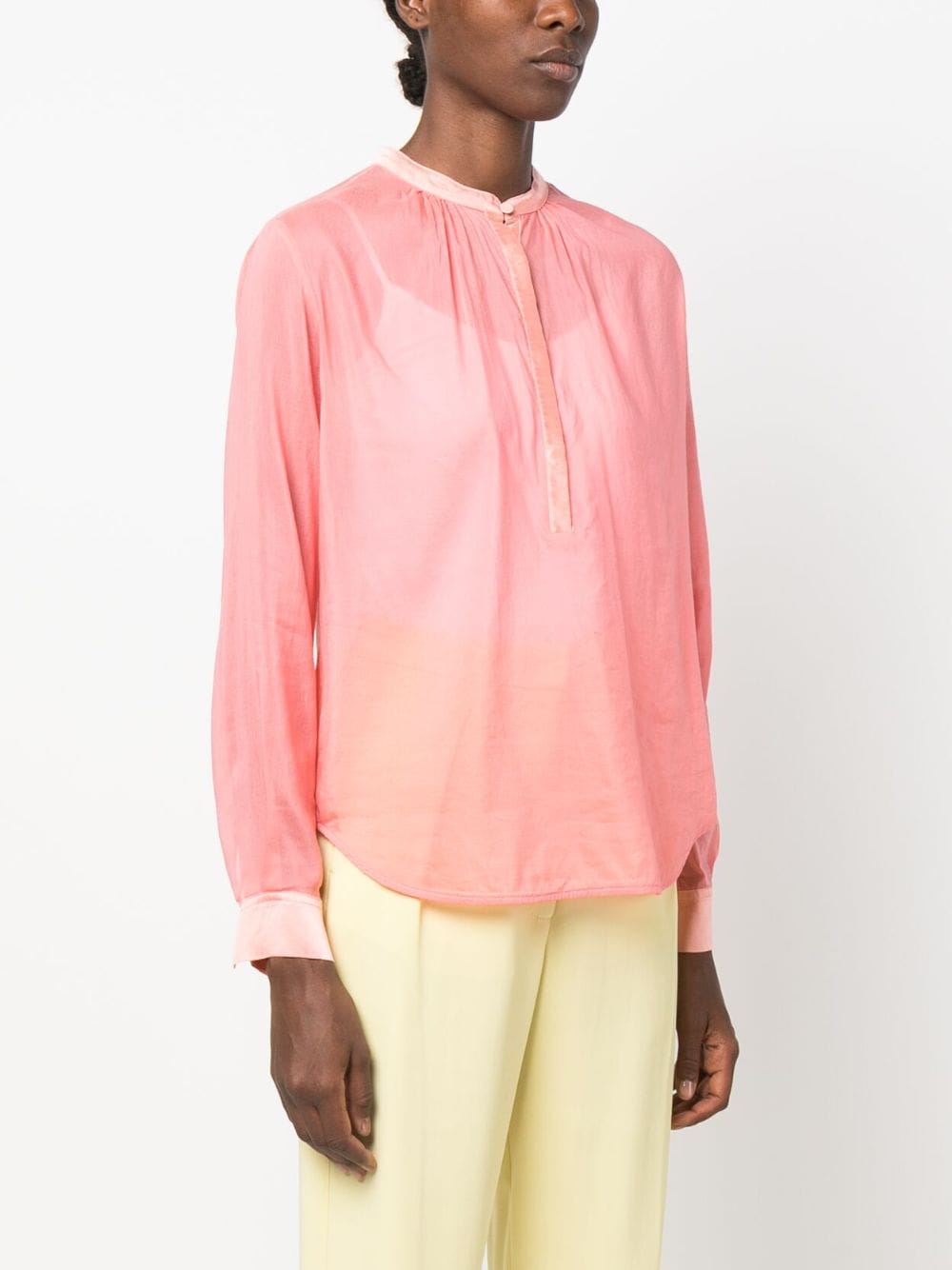 Shop Forte Forte Satin-trim Semi-sheer Shirt In Pink