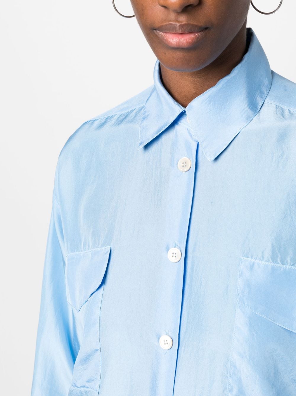 Shop Forte Forte Long-sleeves Buttoned Silk Shirt In Blue