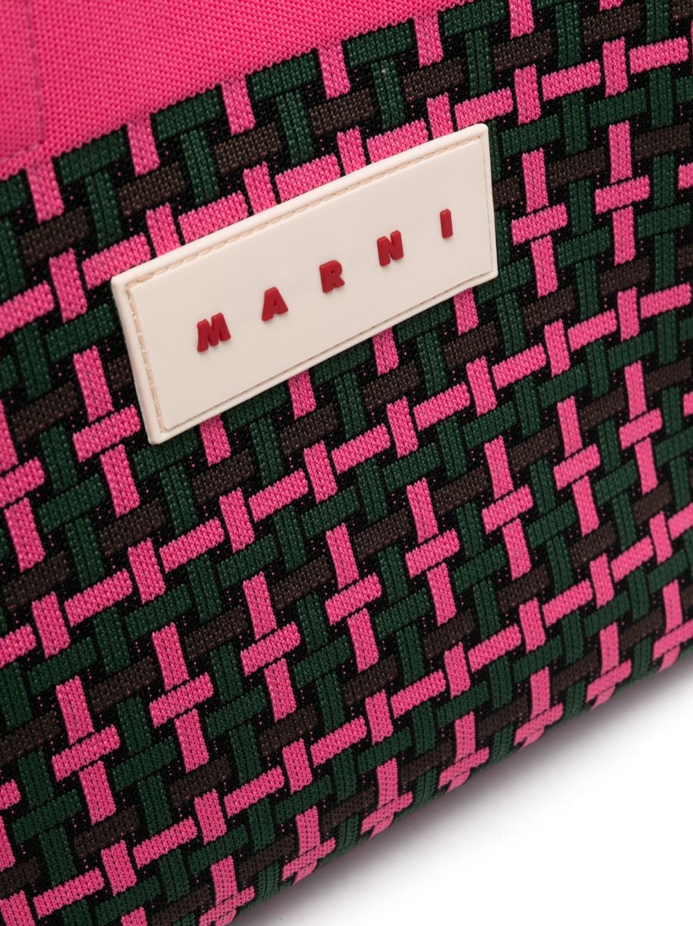 Shop Marni Logo-patch Knitted Tote Bag In Pink