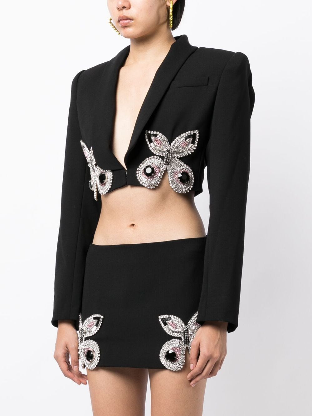 Shop Area Crystal-embellished Cropped Wool Blazer In Black