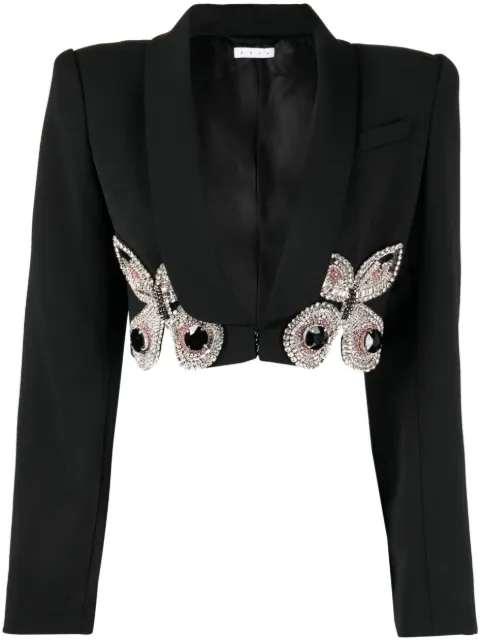 AREA crystal-embellished cropped wool blazer