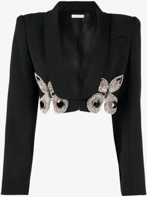 AREA butterfly-embroidered cropped blazer
