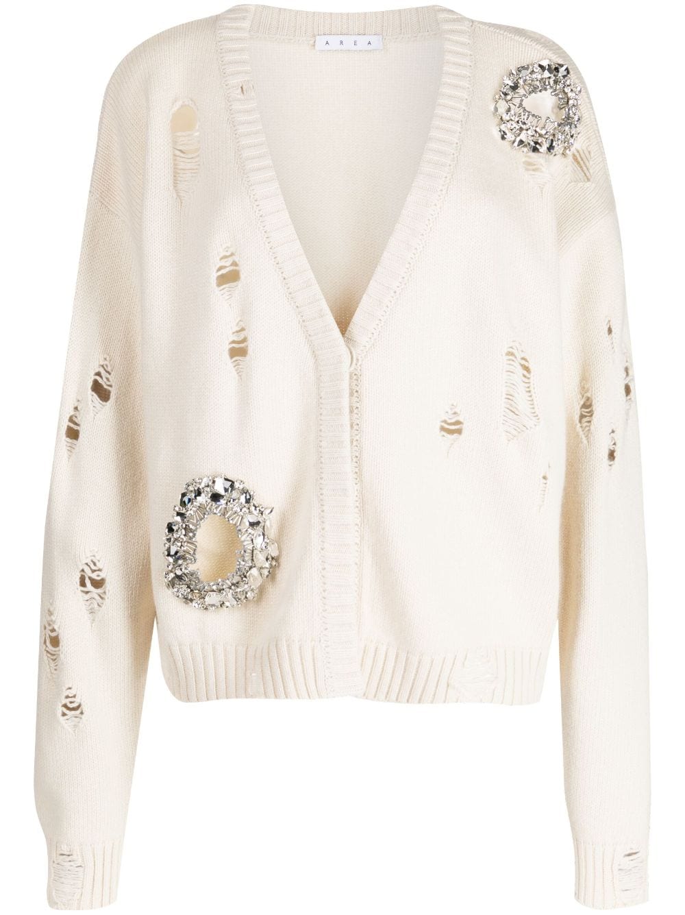 AREA distressed-effect crystal-embellished cardigan - Neutrals