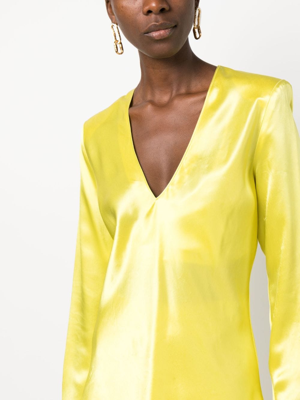 Shop Forte Forte V-neck Long-sleeve Satin Blouse In Yellow