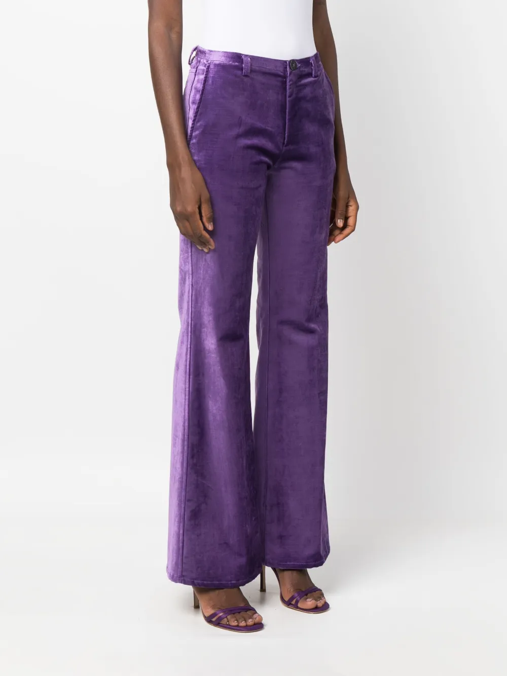 Shop Forte Forte Velvet Flared Trousers In Purple