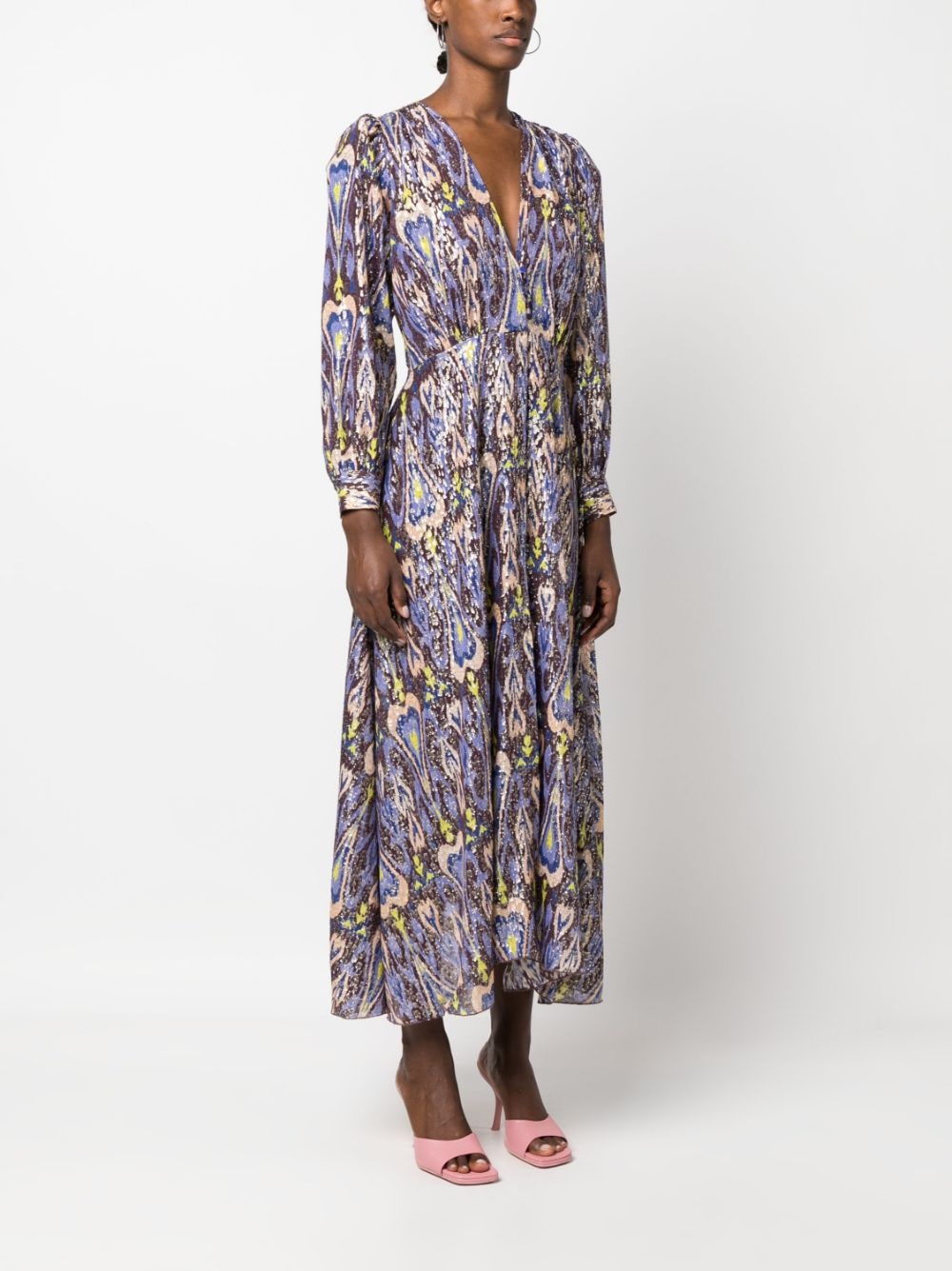 Shop Forte Forte Heart-print Long-sleeve Maxi Dress In Blue