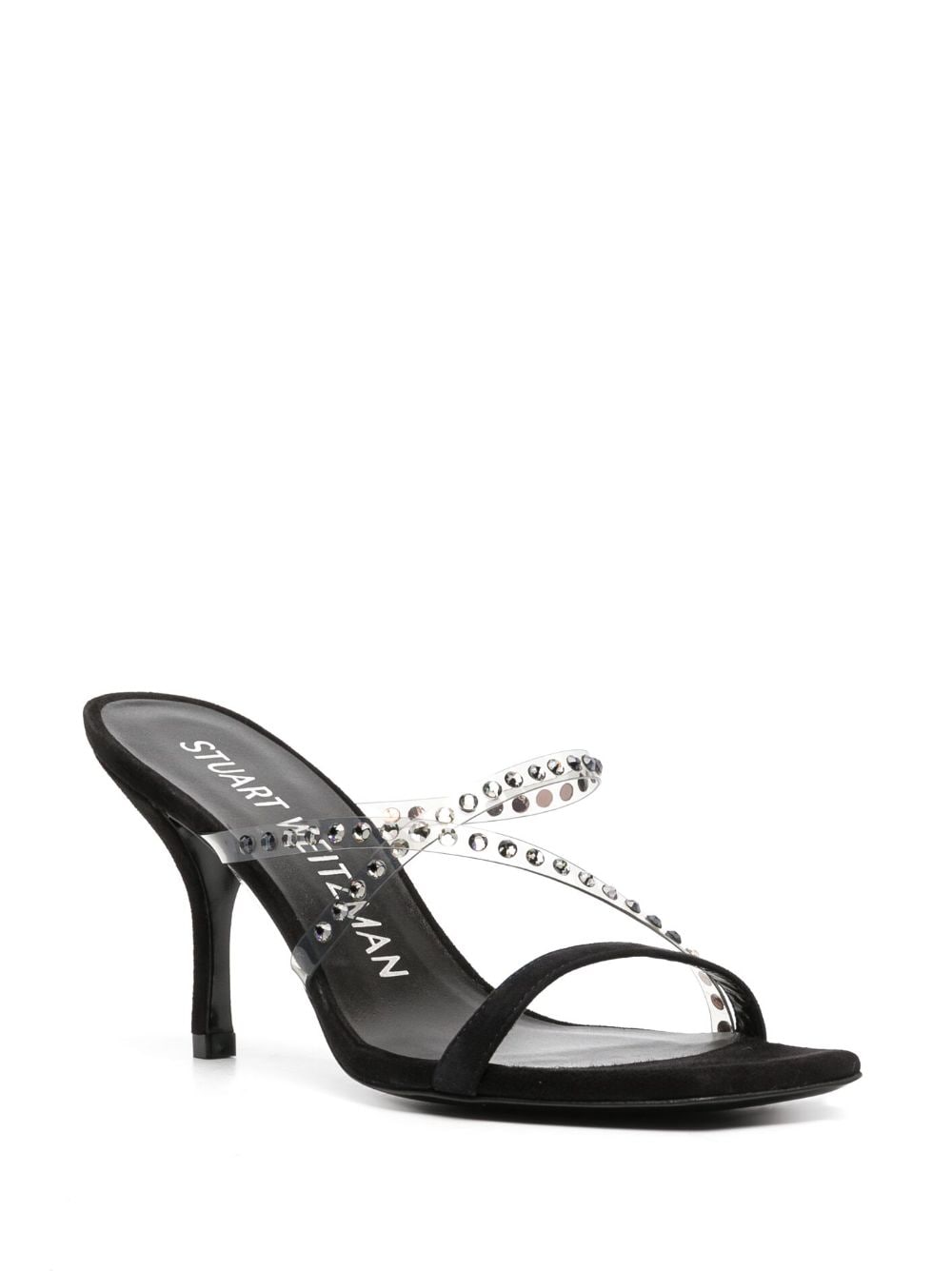 Shop Stuart Weitzman Strapeze 85mm Crystal-embellished Sandals In Black