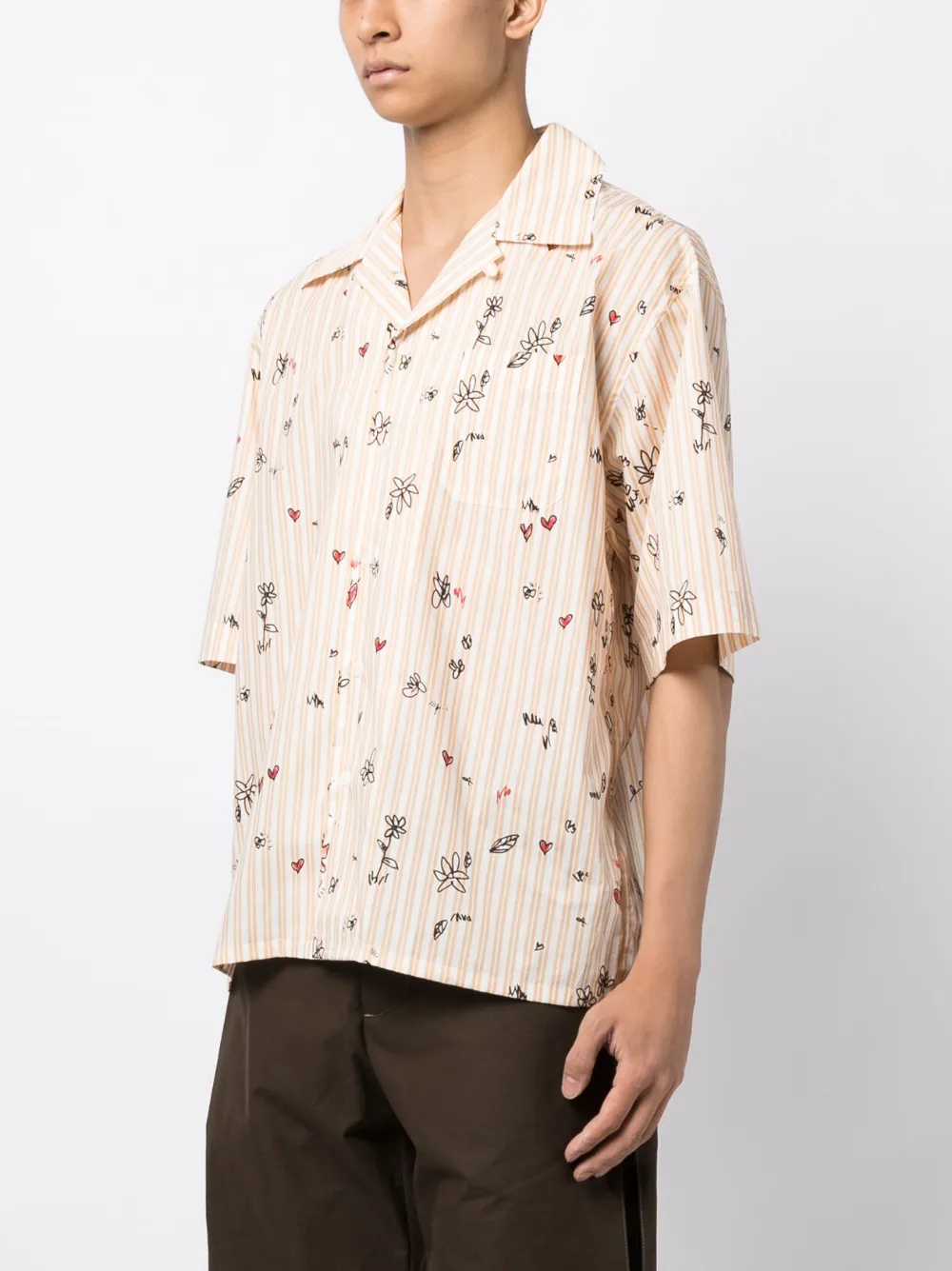 新品★MARNI オレンジフローラルストライプシャツ　半袖 Marni フローラル ストライプ シャツ | オレンジ | FARFETCH JP