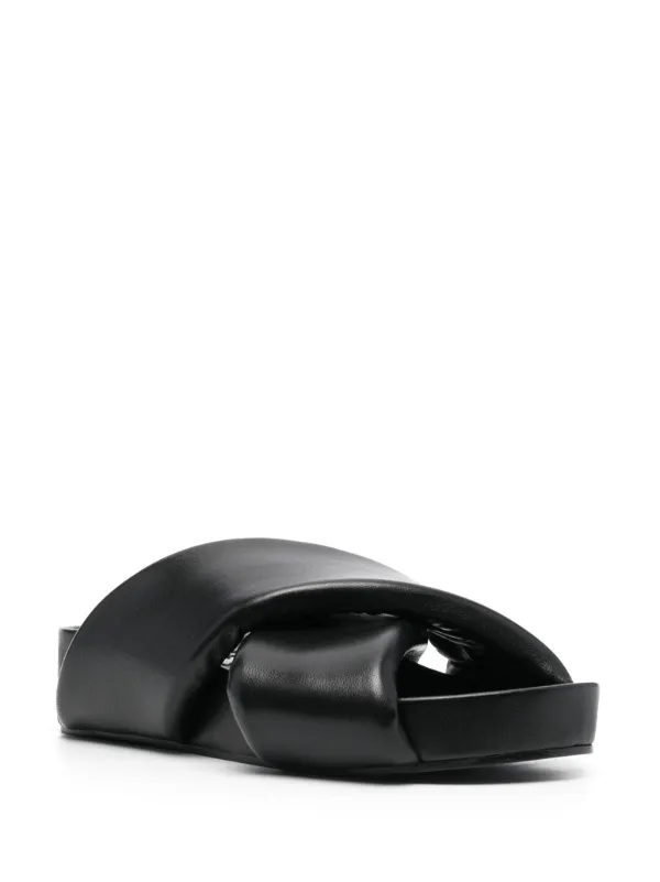 ★関税込★Jil Sander★クロス ストラップ フラットサンダル★ Jil Sander クロスストラップ レザーサンダル | ブラック