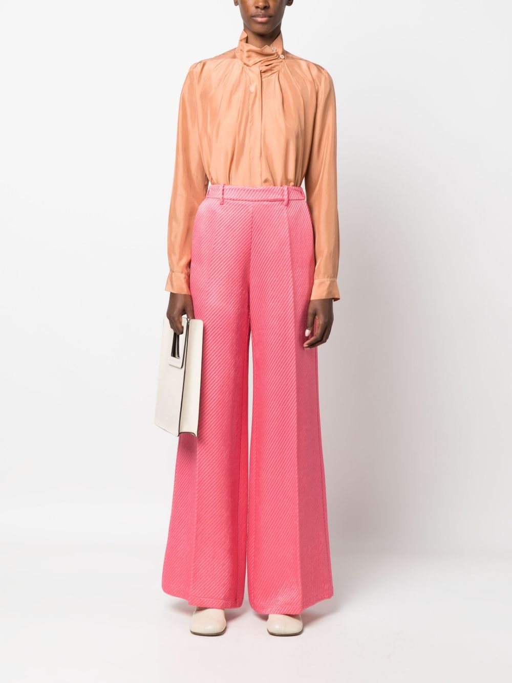 Shop Forte Forte Stripe-jacquard Wide-leg Trousers In Pink