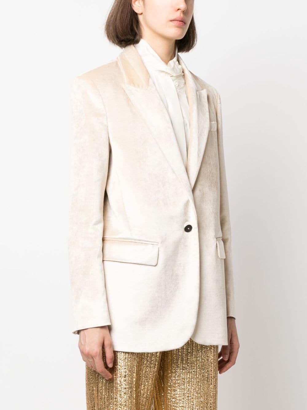 Shop Forte Forte Single-breasted Velvet Blazer In Neutrals