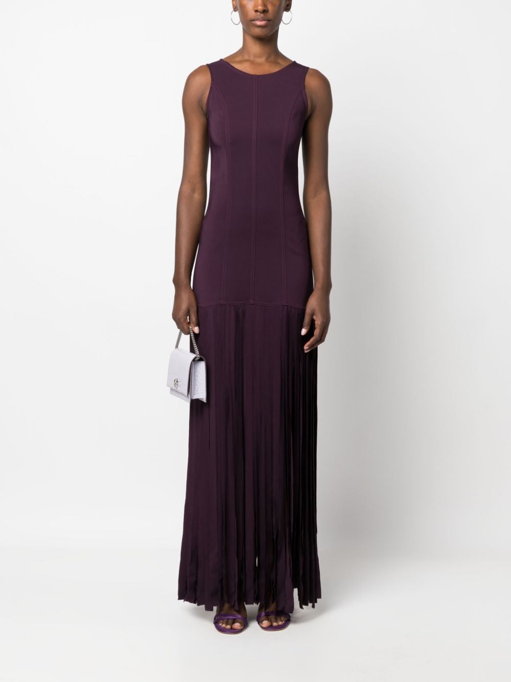Shop Forte Forte Sleeveless Fringed-edge Dress In Purple