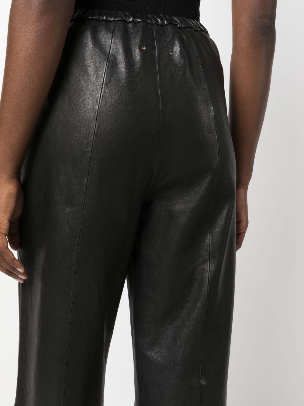 Shop Forte Forte Mid-rise Leather Flared Trousers In Black