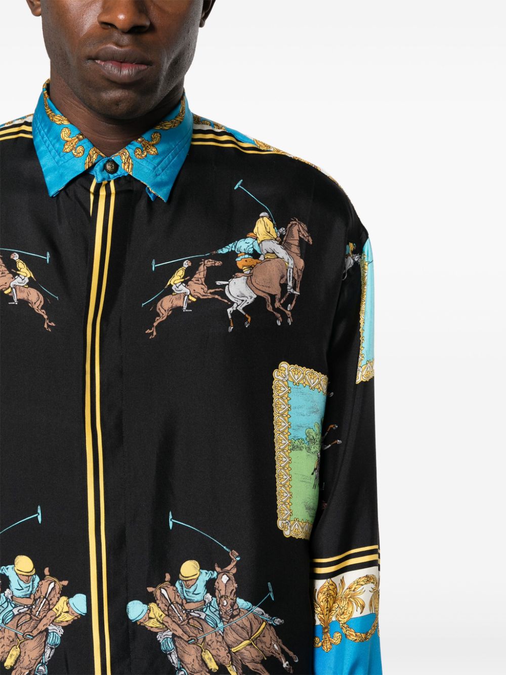Pre-owned Versace 1990s Polo-print Silk Shirt In Black