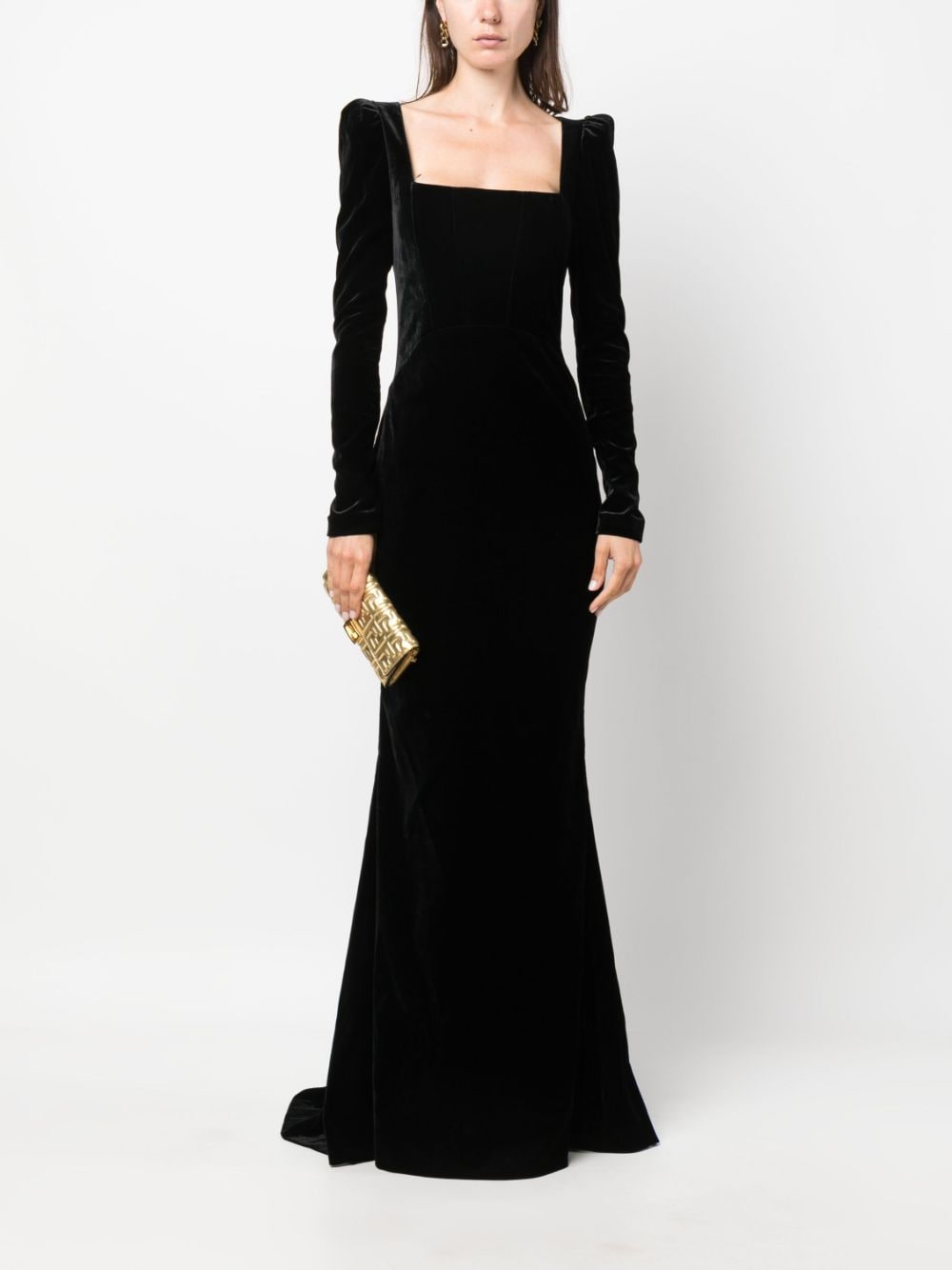 Alessandra Rich square-neck velvet maxi dress - Zwart