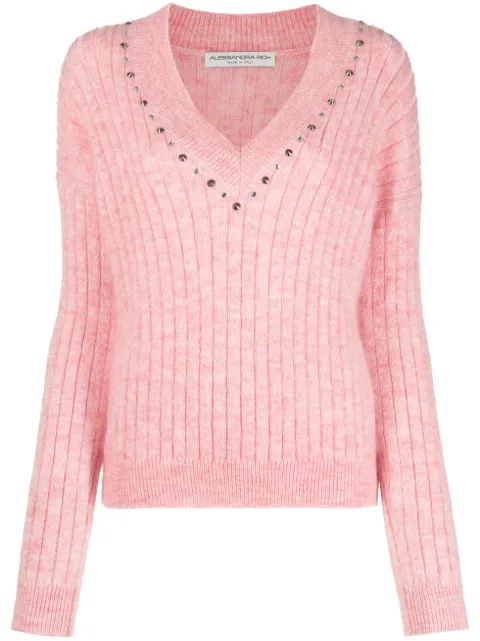 Alessandra Rich stud-embellished ribbed jumper