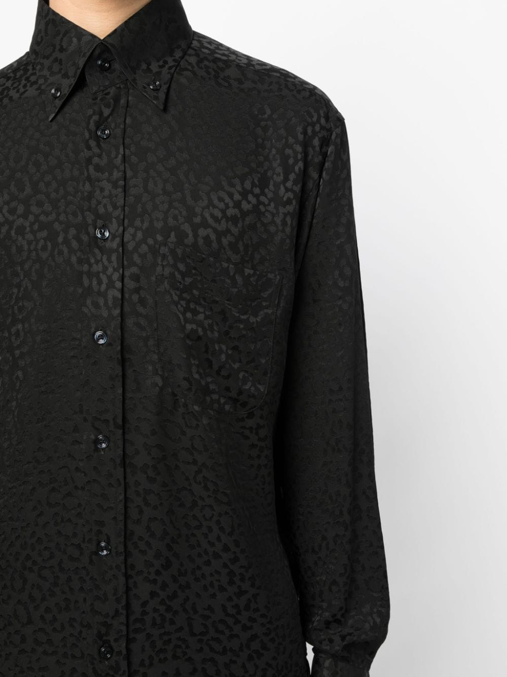 Shop Tom Ford Leopard-jacquard Silk Shirt In Schwarz
