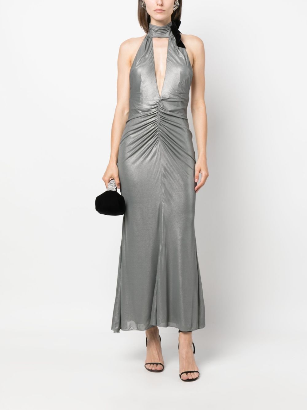 Alessandra Rich halterneck open-back evening dress - Zilver