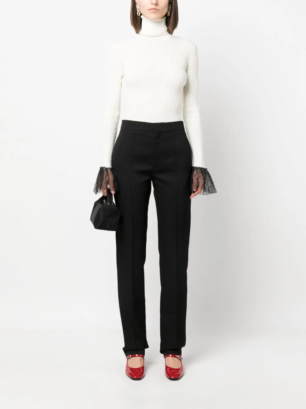 RED Valentino lace-cuffs roll-neck jumper - Beige