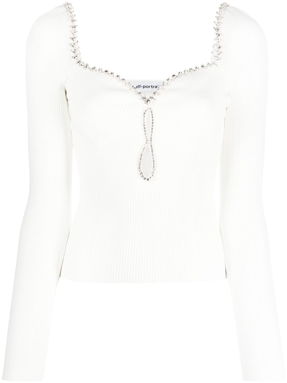 Self-Portrait crystal-embellished trim top - White