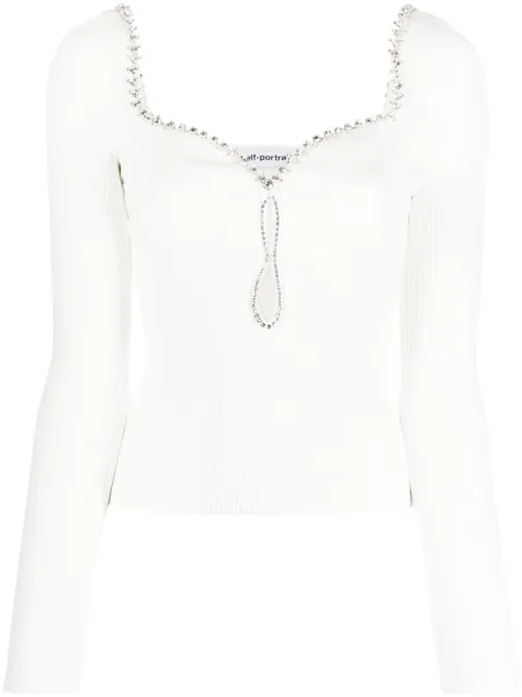 Self-Portrait crystal-embellished trim top