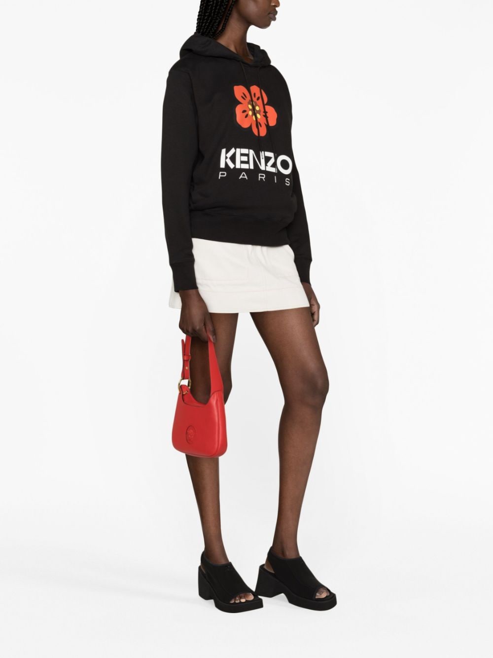 Shop Kenzo Logo-print Long-sleeve Hoodie In Black