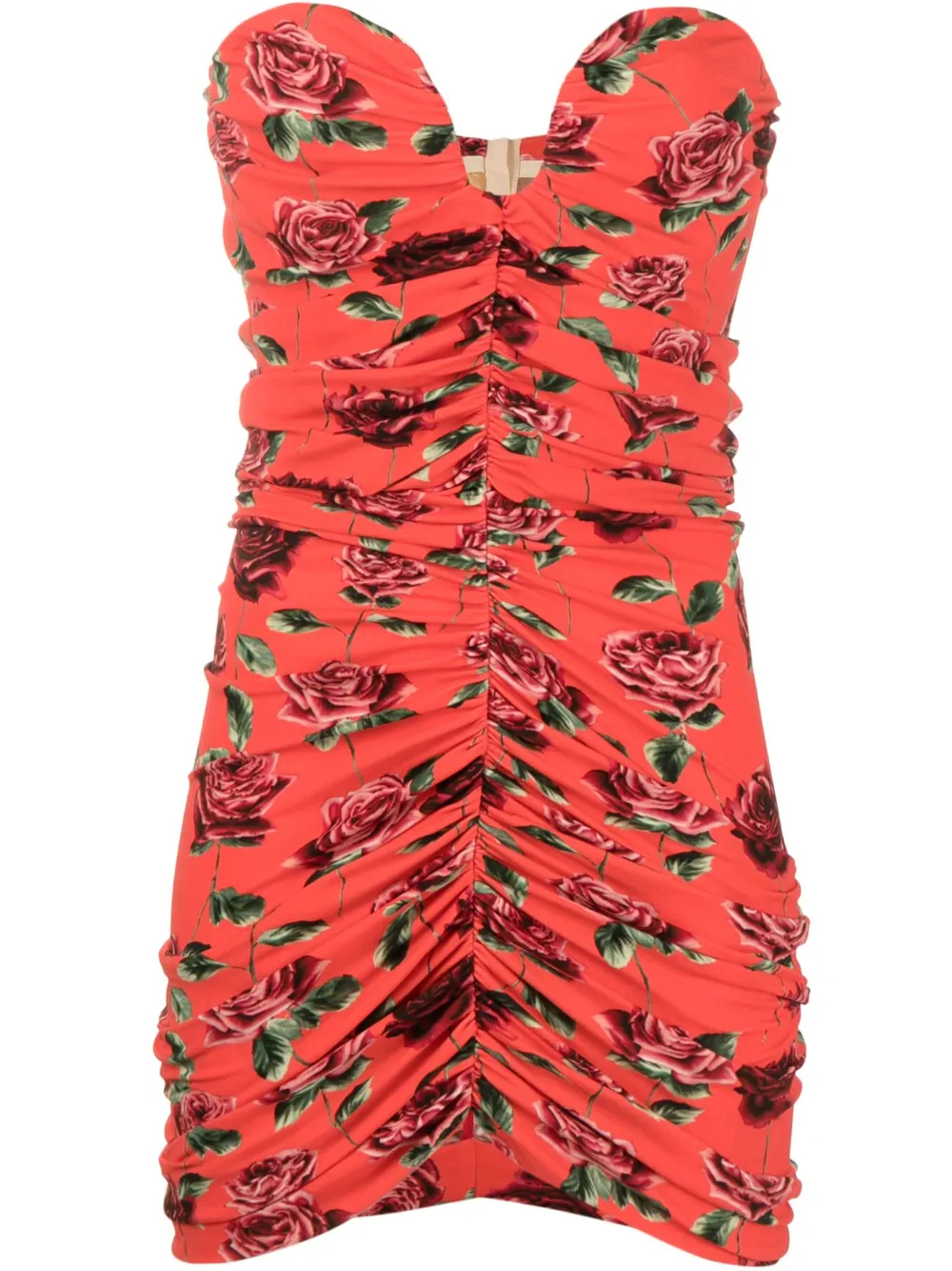 MAGDA BUTRYM ROSE-PRINT RUCHED BUSTIER MINIDRESS