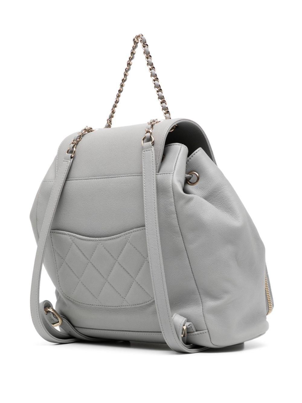 Pre-owned Chanel Diamond-quilted Drawstring Backpack In Grey