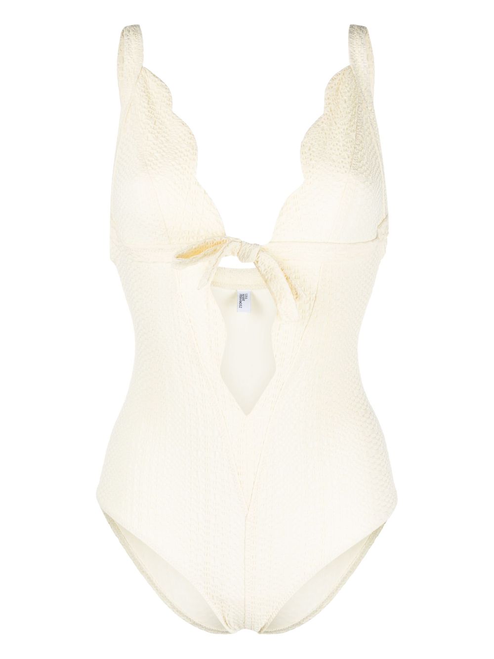 Lisa Marie Fernandez scallop bow-detail seersucker swimsuit - Neutrals