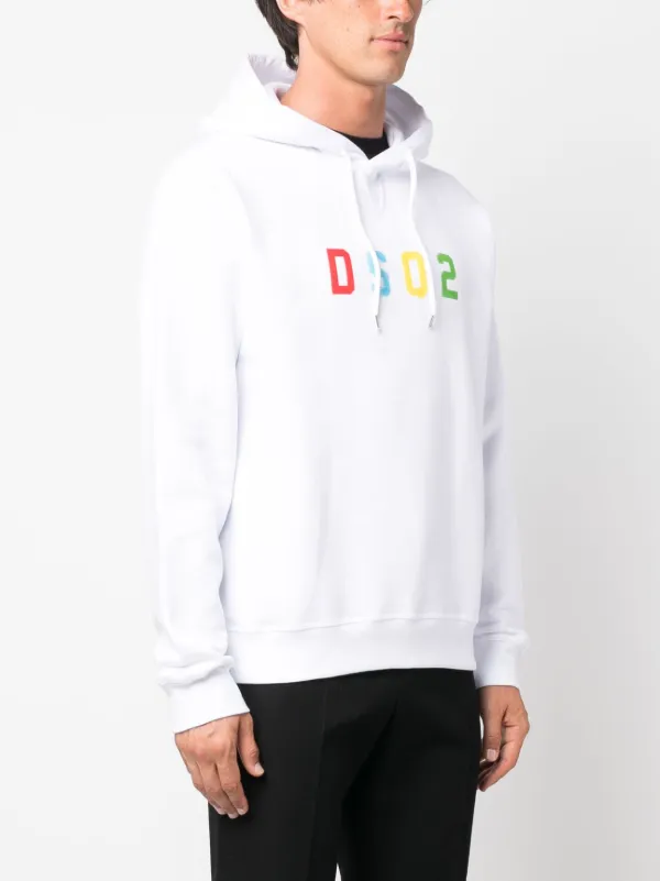 DSQUARED2 logo-print Cotton Hoodie | White | FARFETCH