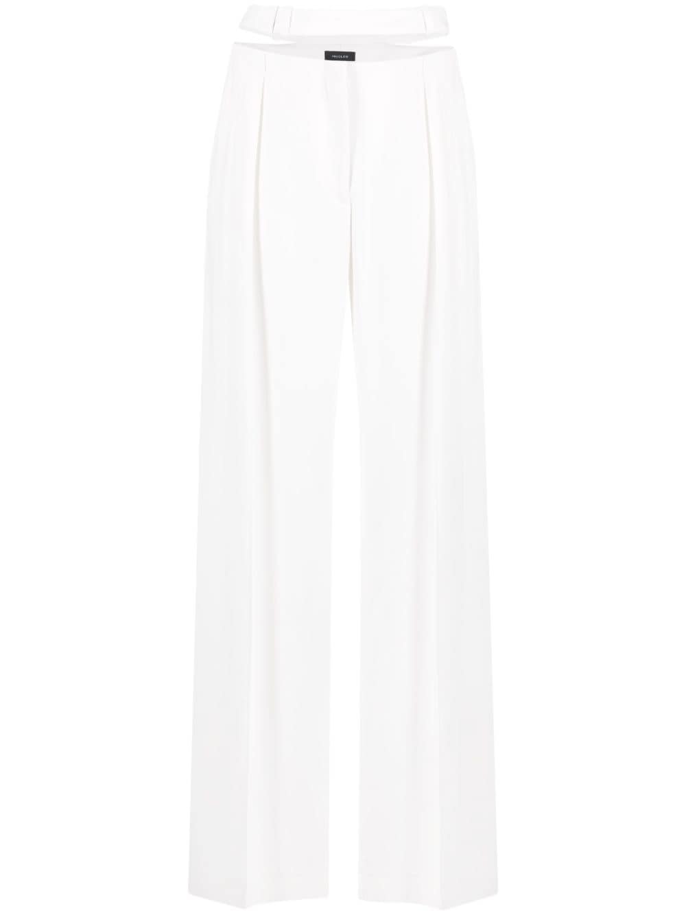 Mugler Cut-out Wide-leg Trousers In White